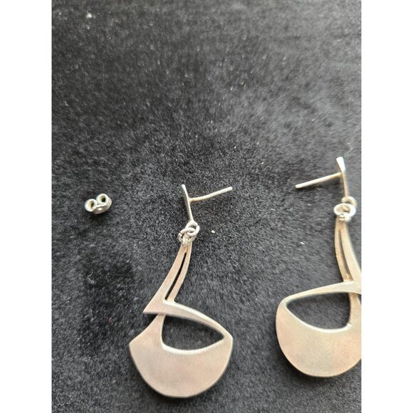 Modernist Amber & Sterling Silver Statement Earrings Abstract Crescent Design - Picture 7 of 9